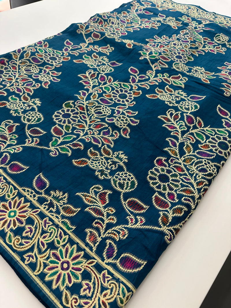 Soft Pashmina silk sarees with white weaving, all over design and self blouse with butti and border 🌹  -AU2
