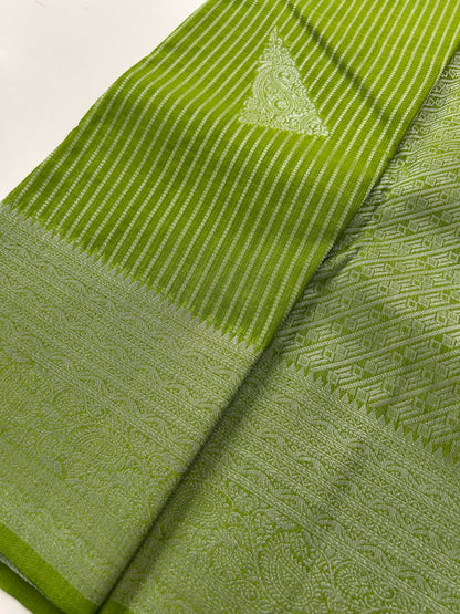 Pastel green silver linen cotton saree-DC712