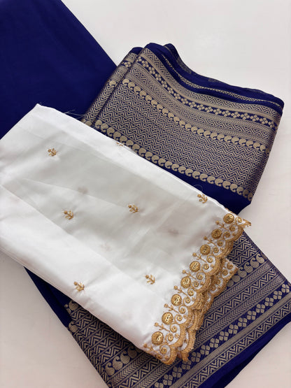 Premium crape silk white blouse extra