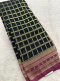 Premium Georgette Sarees In Checks Zari and Small Border with Contrast Blouse Piece 🌹-JU18