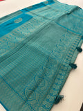 Sapphire Blue x Navy Blue Tussar Designer Saree with Mango Butta All Over JU24