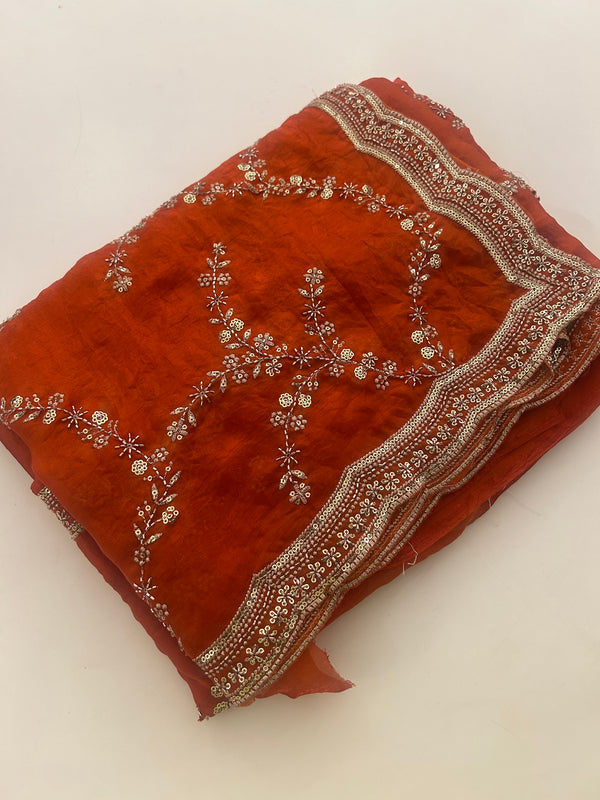 Rust Orange Soft Tissue Organza Designer Saree
-J24