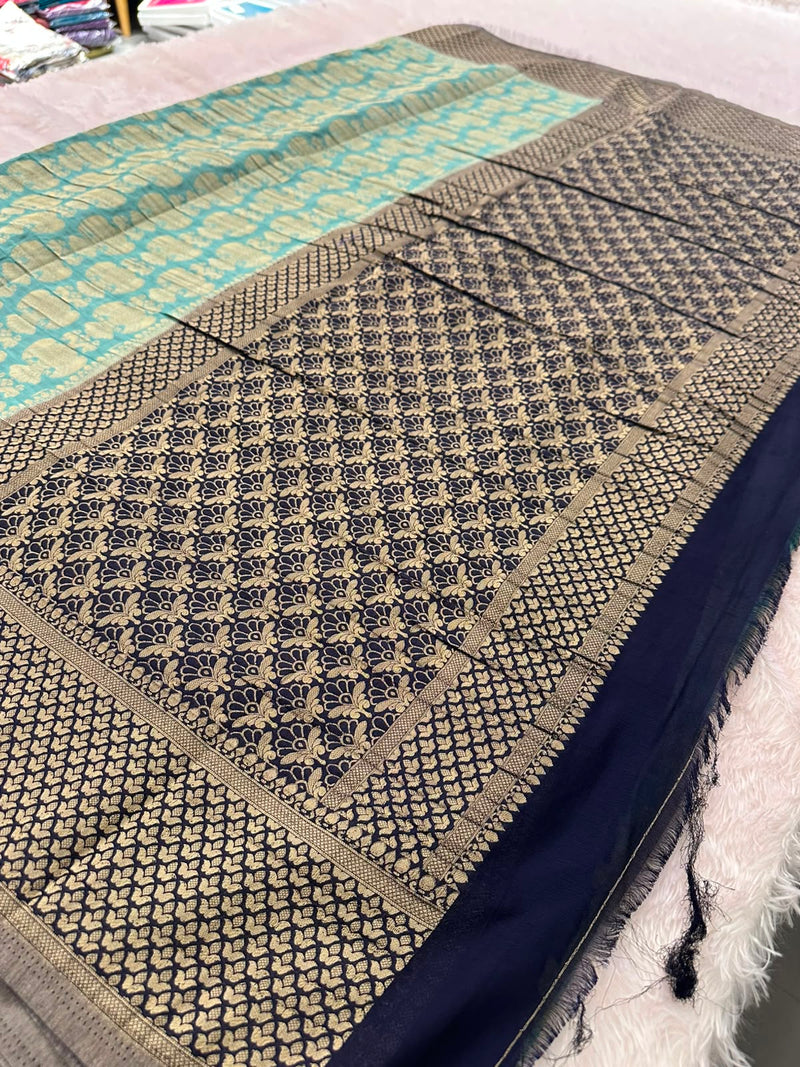 Beautiful Soft Georgette Sarees In Full Garuda Buttas-Ju21