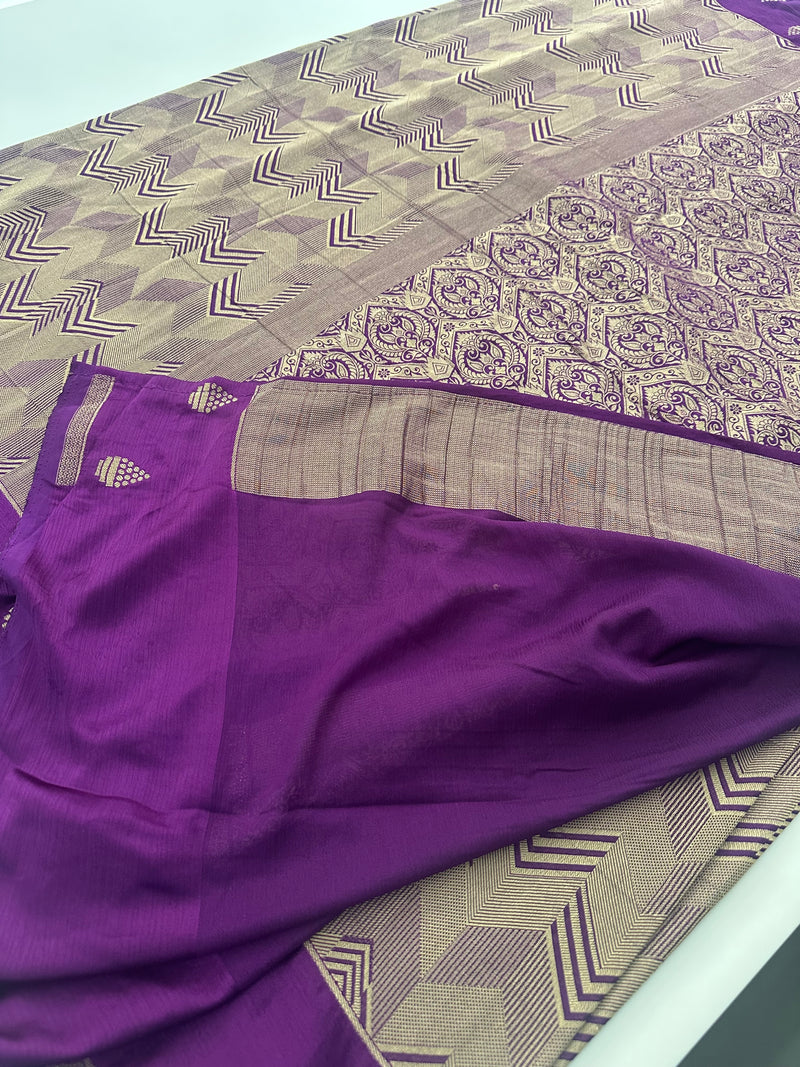Rich Fancy Georgette Viscose Saree in Pastels and a Dark Shade♥️ Comes with Brocade buttas and butti self blouse ♥️-JU25