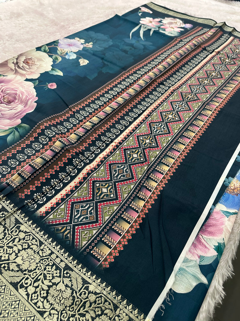 Kalamkari Printed Crape-JU14