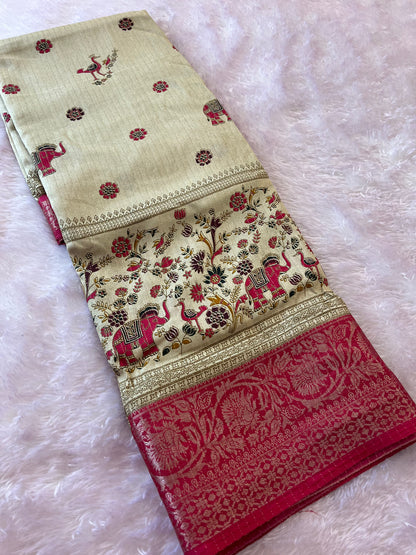 Tussar fancy saree printed
