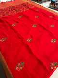 Katha And Jari Border Embroidery Sarees,, Fabric-Crepe Tussar,, Katha Style Blouse Piece🌹-JU30