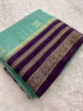 Semi Crepe Checks Saree - Pastel Blue x Purple AU25