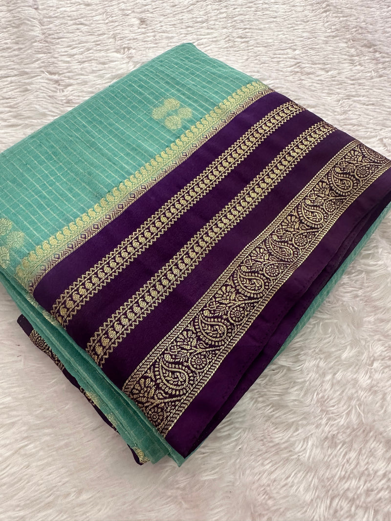 Semi Crepe Checks Saree - Pastel Blue x Purple AU25