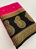 Vintage Semi Crepe Silk Saree with contrast butti blouse and mango border-Au15