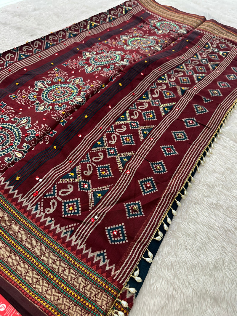 Premium Designer Chanderi Mul Fabric With Designer Border and Weaving Pallu with Tassels❤️❤️-JU3