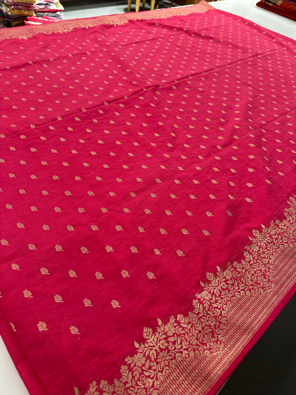 Venkatagiri fancy soft Linen Cotton sarees with self blouse and fancy Border and Butties all over 🌹-AU9