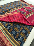 Soft Lightweight Printed Cotton Saree - Blue Mustard Yellow Print - AU27
