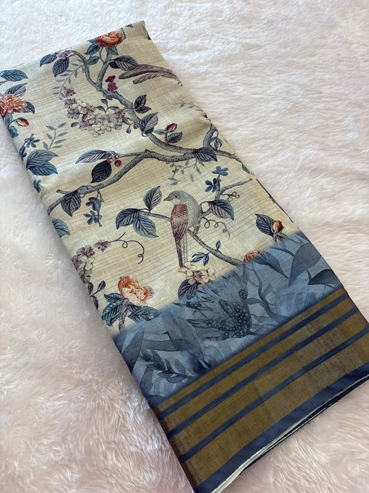 Digital printed Tussar saree