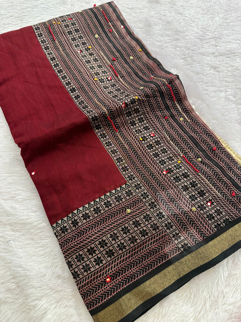 Premium Designer Chanderi Mul Fabric With Designer Border and Weaving Pallu with Tassels❤️❤️-JU3