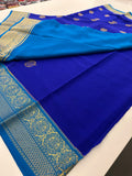 Royal Blue Garuda Pattern Pure Mysore Silk Saree - AU10