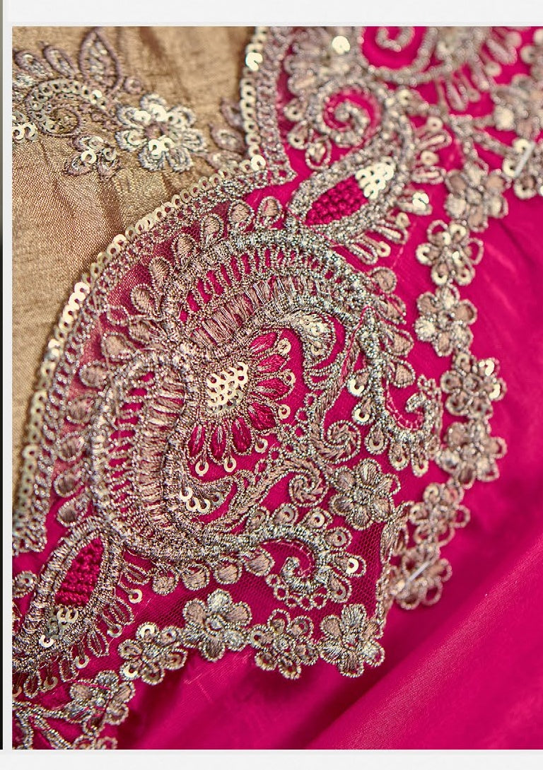 SW-1710 — PRINCESS PINK CRAPE SILK SAREE & TUSSAR SILK WORK BLOUSE