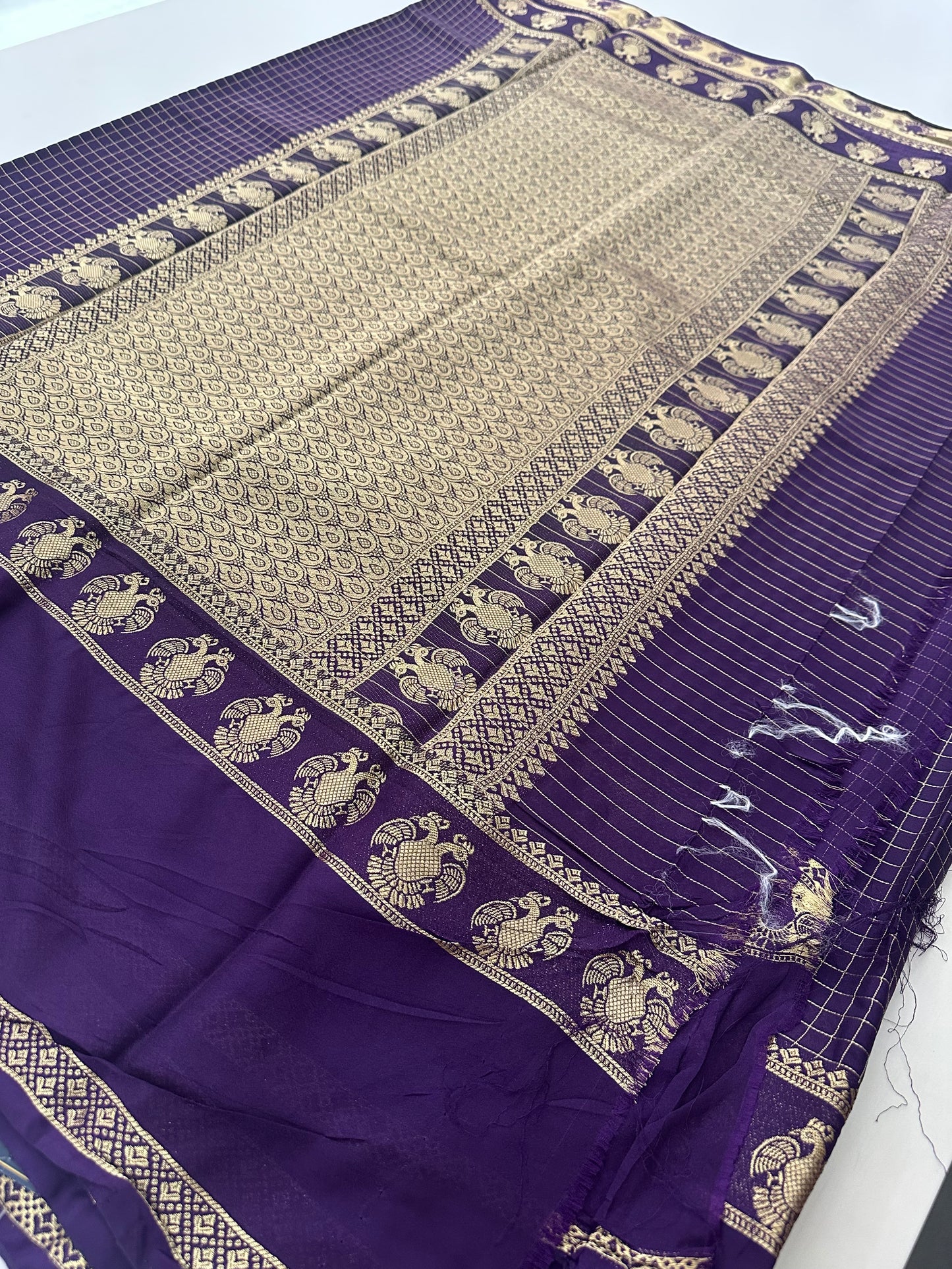 Fancy Checks Crape Silk Saree -M30