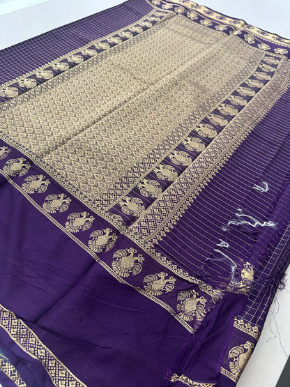 Fancy Checks Crape Silk Saree -M30