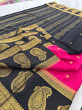 Vintage Semi Crepe Silk Saree with contrast butti blouse and mango border-Au15