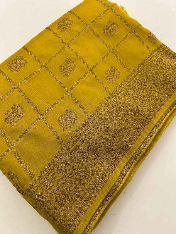 Tussar Silk Fancy Sarees,, comes in checks and elephant buttas all over 🌹-JU30