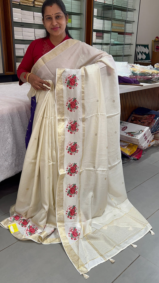 Viscose Banarasi premium Flower Embroidery