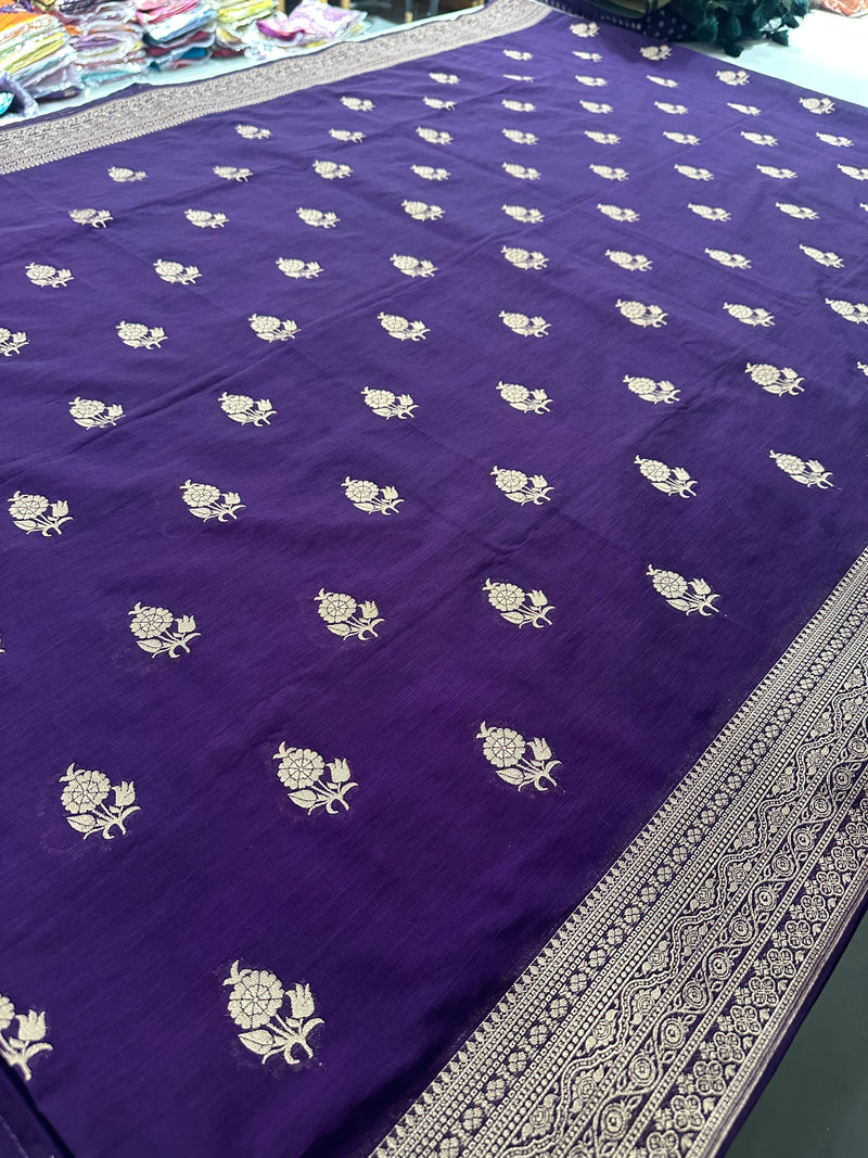 Venkatagiri fancy soft Linen Cotton sarees with self blouse and fancy Border and Butties all over🌹 - AU12