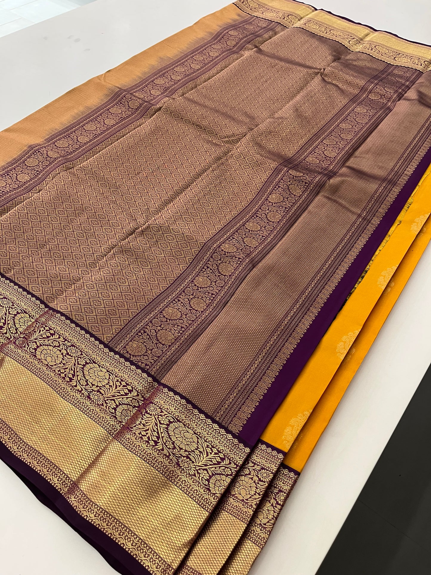 Mango Yellow X purple Puremix silk saree