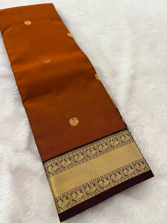 Rustic Orange X Wine Kanchi Pattu Saree