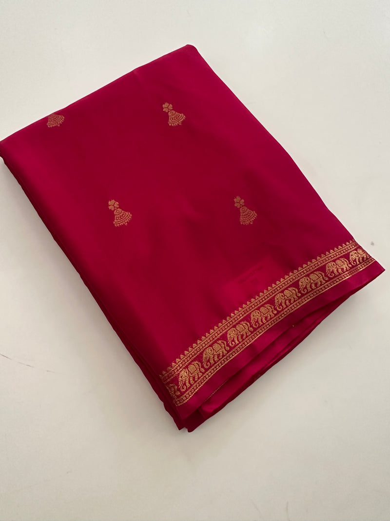 Semi Mysore Silk Small Border Jhumki Buttas - Rani Pink - AU27