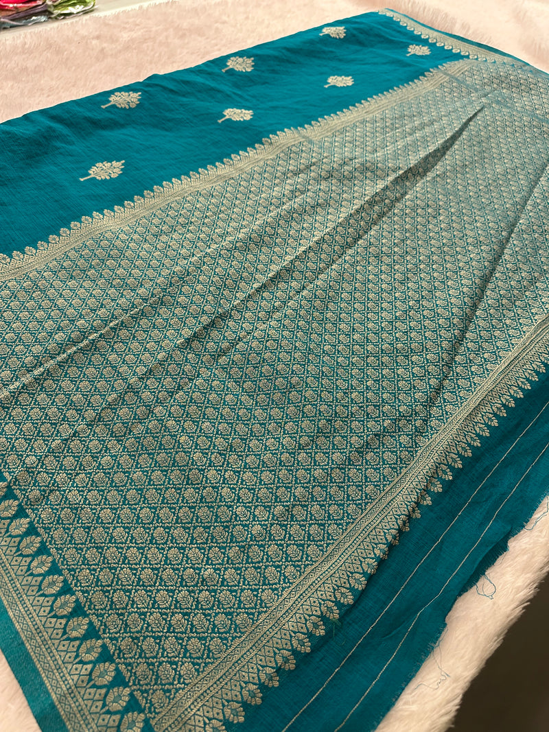 Sapphire Blue Linen Heritage Designer Saree with Butta - AU18