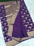 Purple Satin Kora Banaras Saree with Rich Gold Zari Jaal All Over JU23