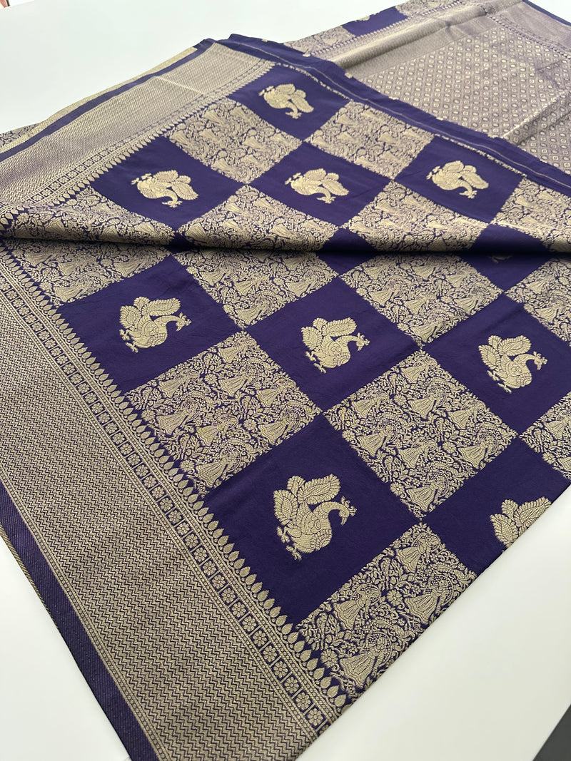 🌹Banarsi Crape Fancy Sarees On Rich Pallu Designs and Self Blouse On it. 🌹 JU27