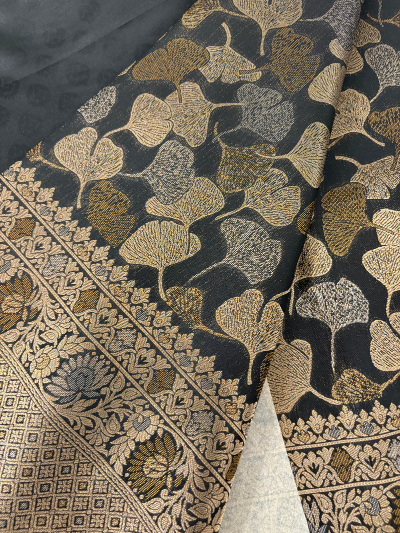 JU18 - Black Floral Soft Silk Designer Saree