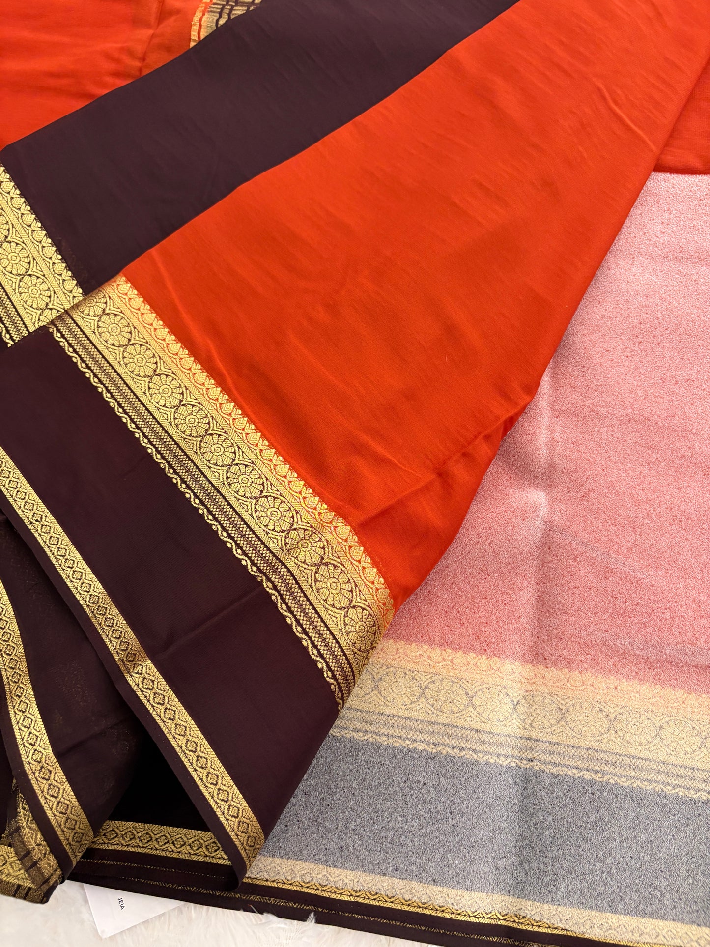 Rust X Dark Brown Small Bentex Semi mysore Silk Saree-J1112