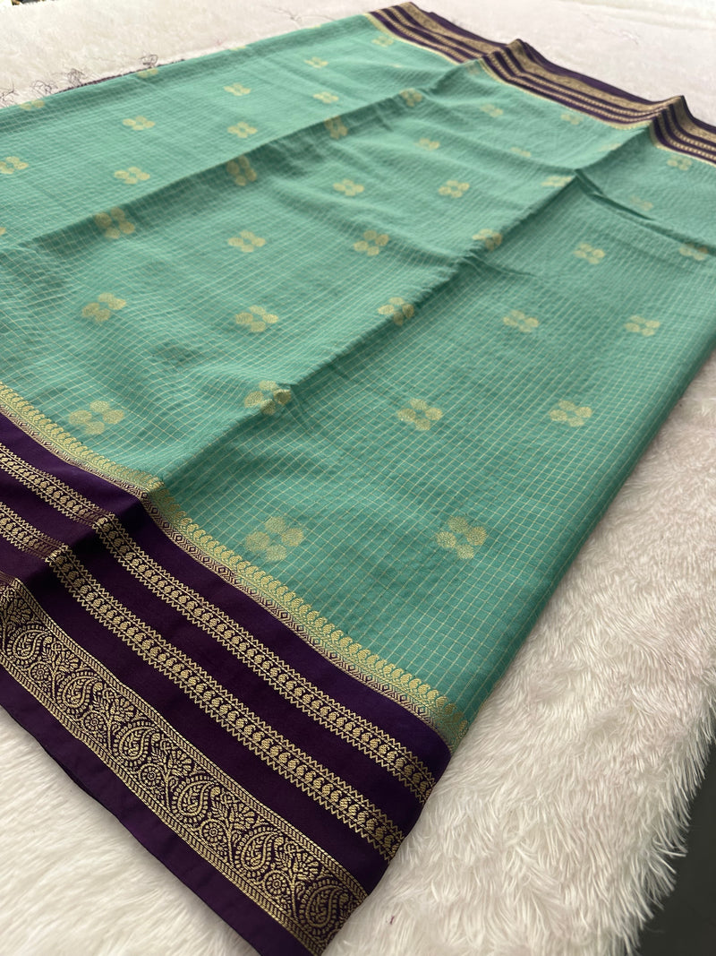 Semi Crepe Checks Saree - Pastel Blue x Purple AU25