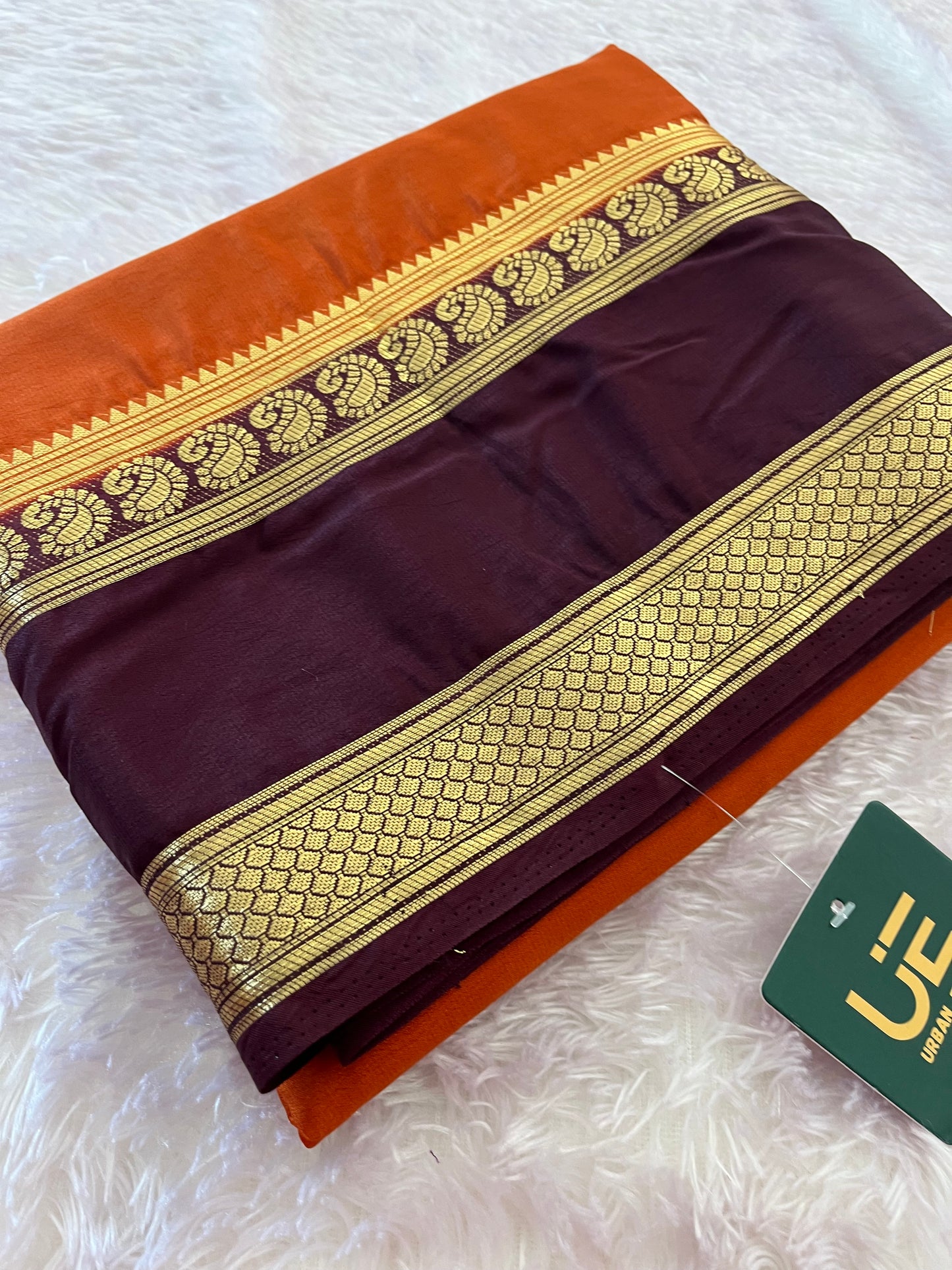 Rustic orange x deep wine semi Mysore silk
