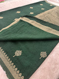 Green Linen Heritage Designer Saree with Butta - AU18