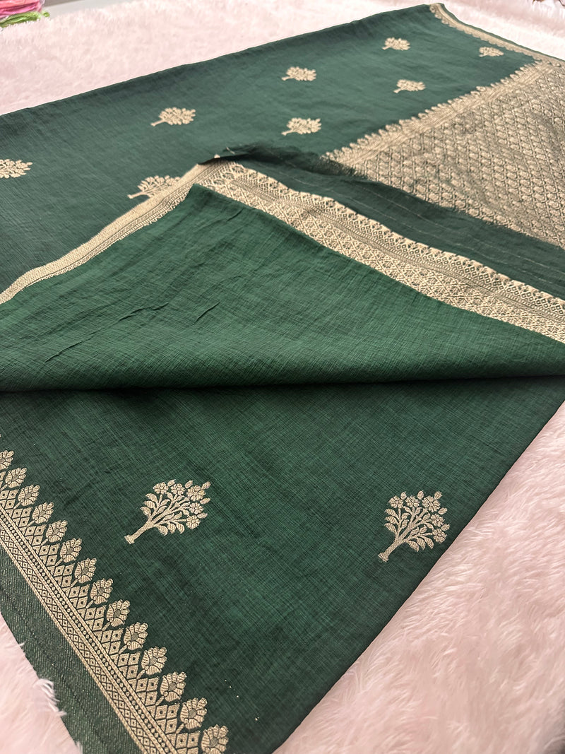Green Linen Heritage Designer Saree with Butta - AU18