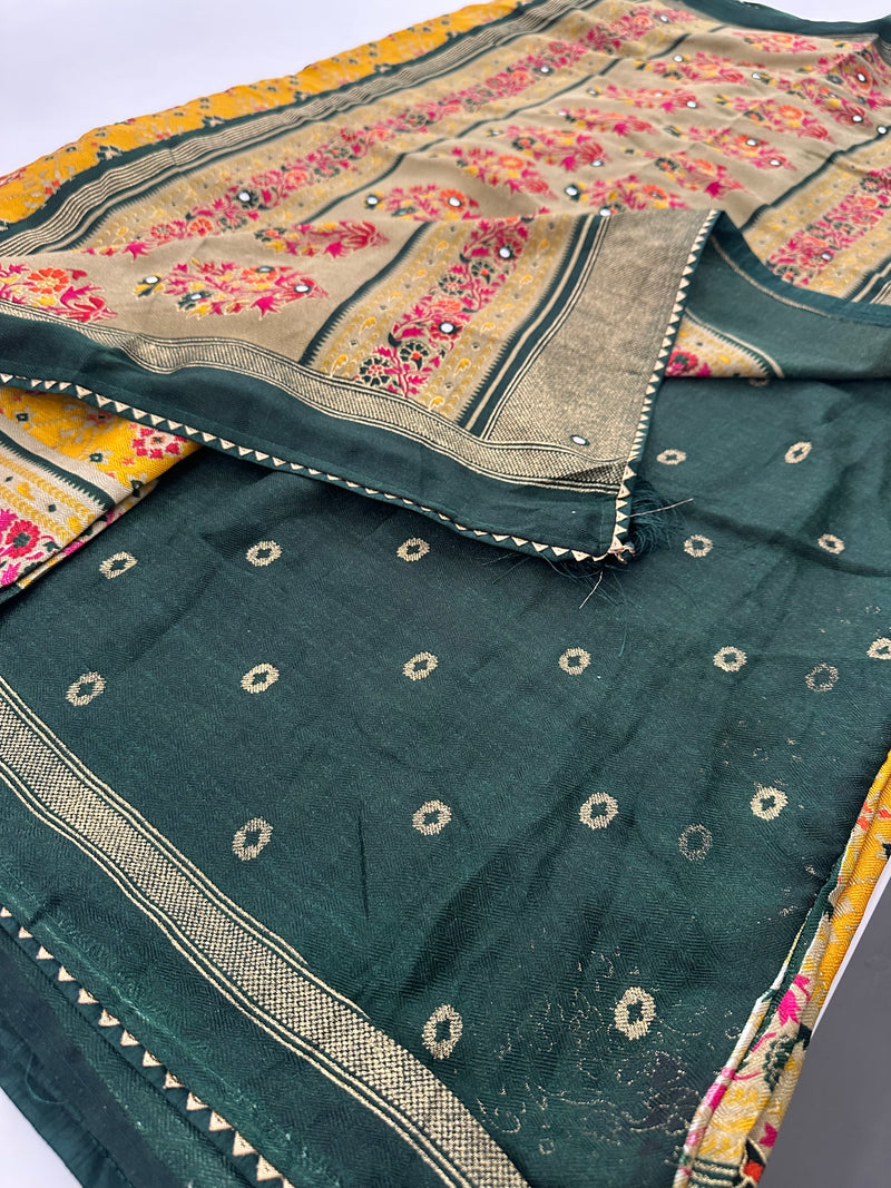 Crush Patola Bandhini Saree – Yellow X Green AU24