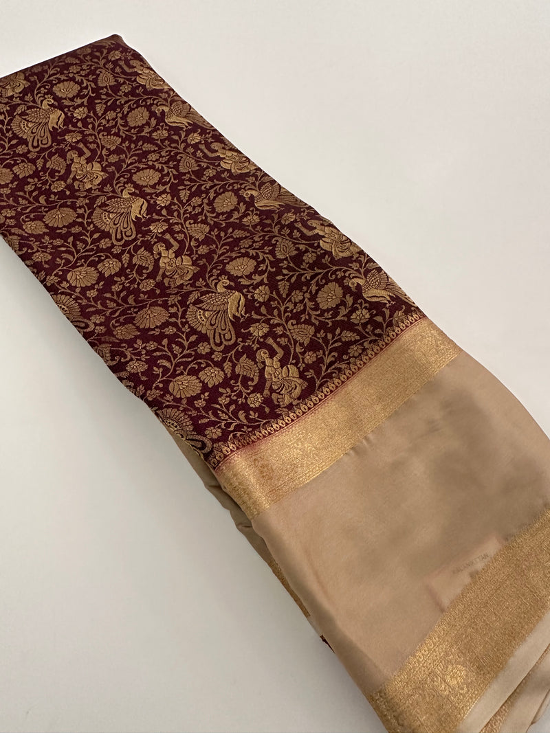 Crepe Silk Brocade Fancy Saree,, contrast border and contrast blouse piece 🌹 - AU10