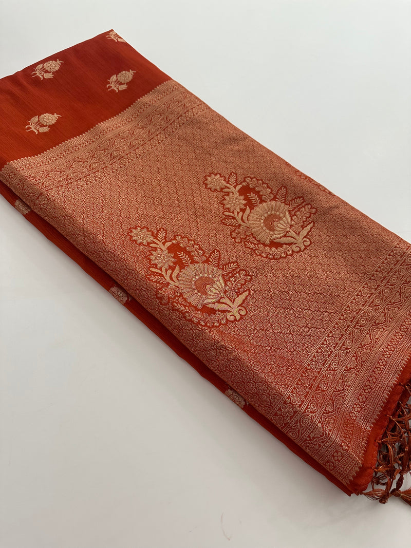 Venkatagiri fancy soft Linen Cotton sarees with self blouse and fancy Border and Butties all over🌹 - AU12