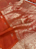 Laser Chiffon Saree Rust Orange Shade- JU17
