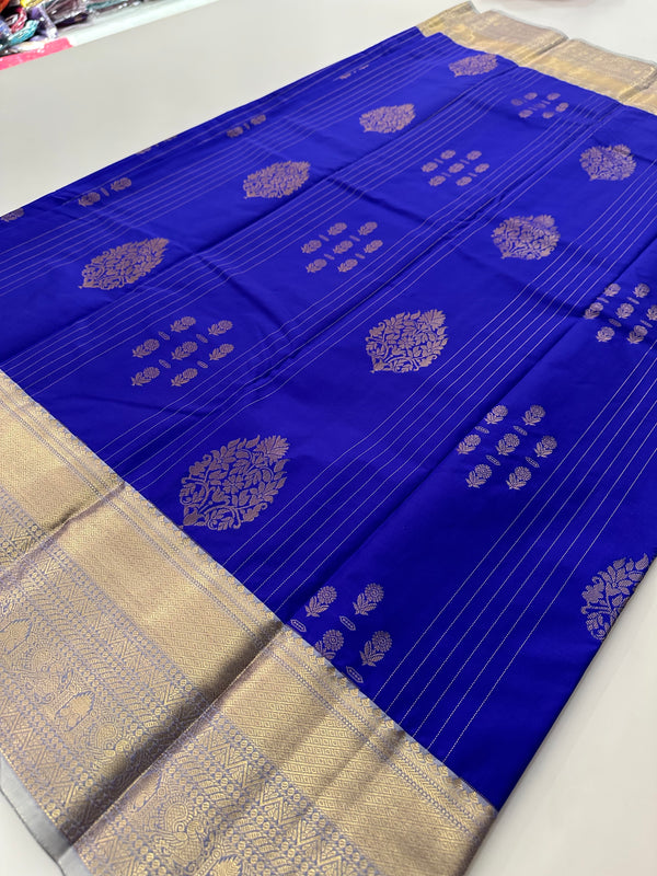 Ink Blue Semi Kanjeevaram Silk Saree - AU12