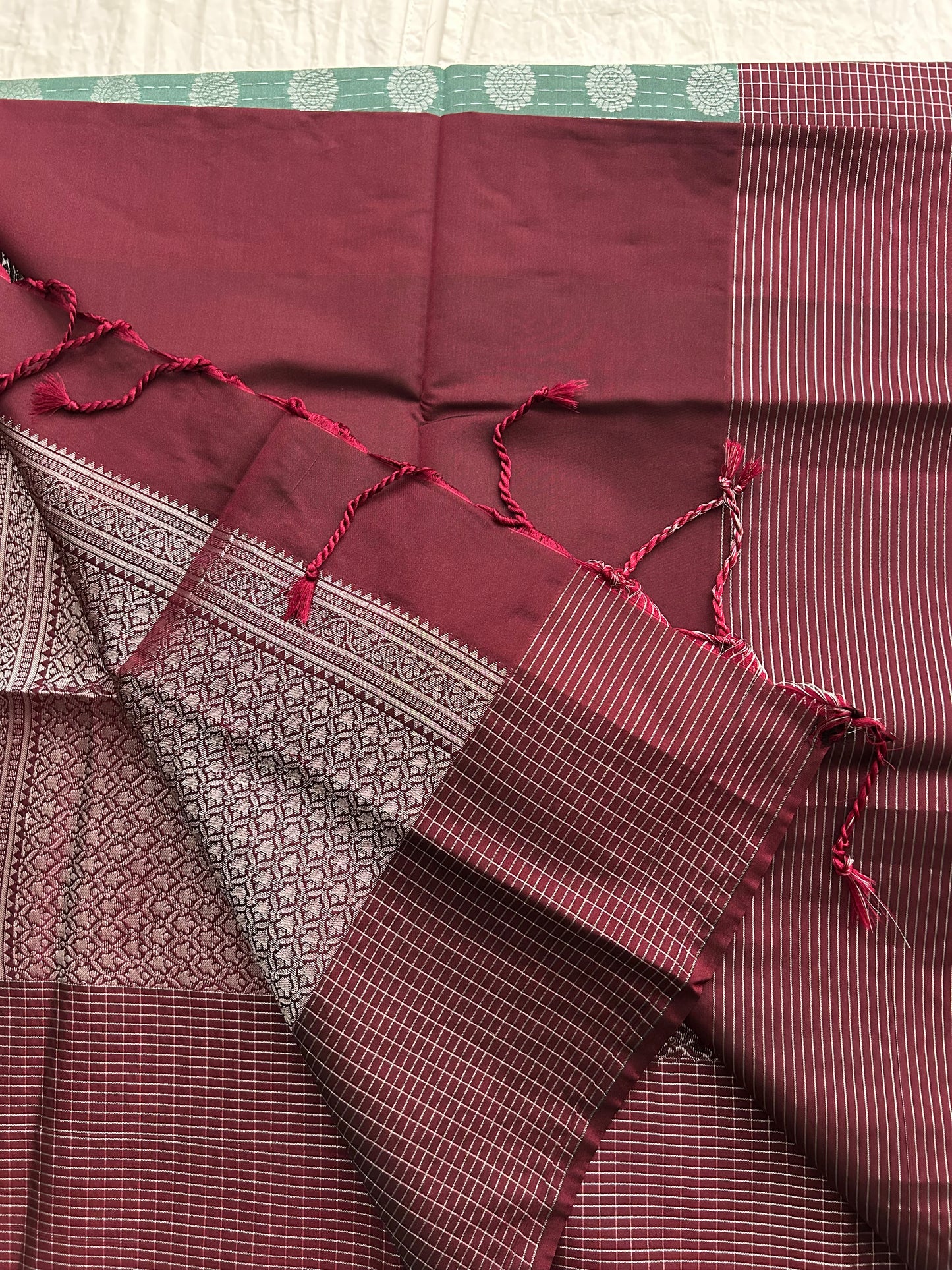 Ananta semi silk saree-light grey X rust