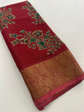 Crush Crape Chiffon Printed Sarees With self Butti Printed Blouse Piece🌹- J29