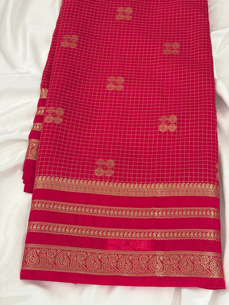 Pink Semi Mysore Silk Checks Saree with Butta - AU13