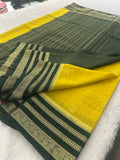 Semi Crepe Checks Saree - Yellow x Bottle Green AU25