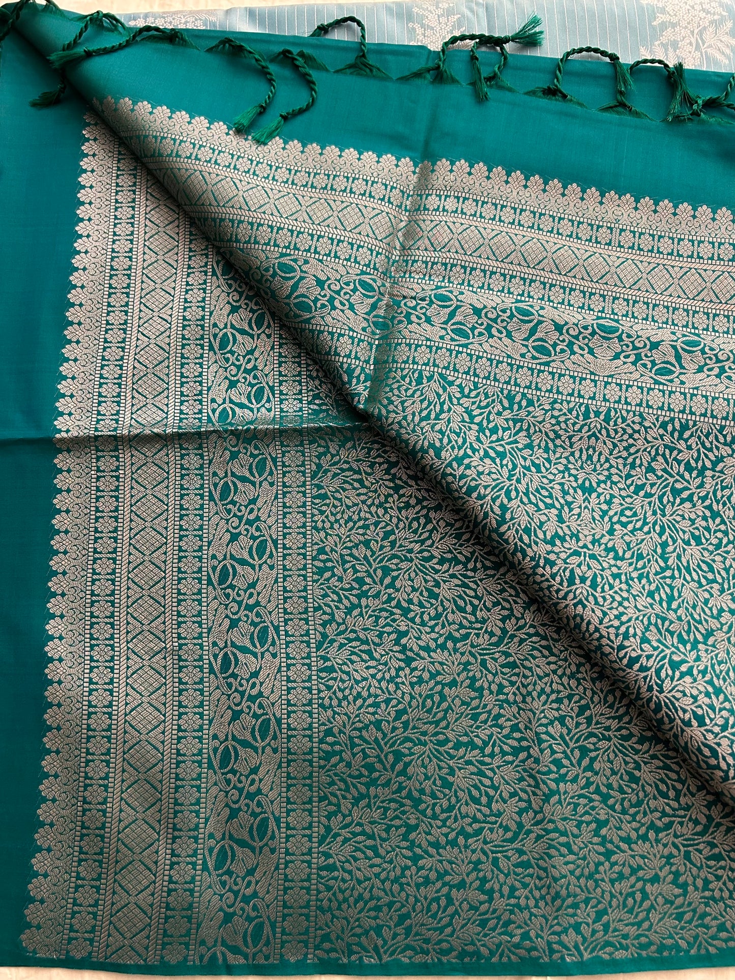 Ananta semi silk saree-Sky blue X Rama Blue