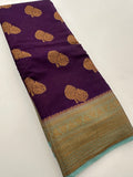 Purple x Pastel Blue Tussar Cotton Saree with Double Leaf Butta All Over JU24